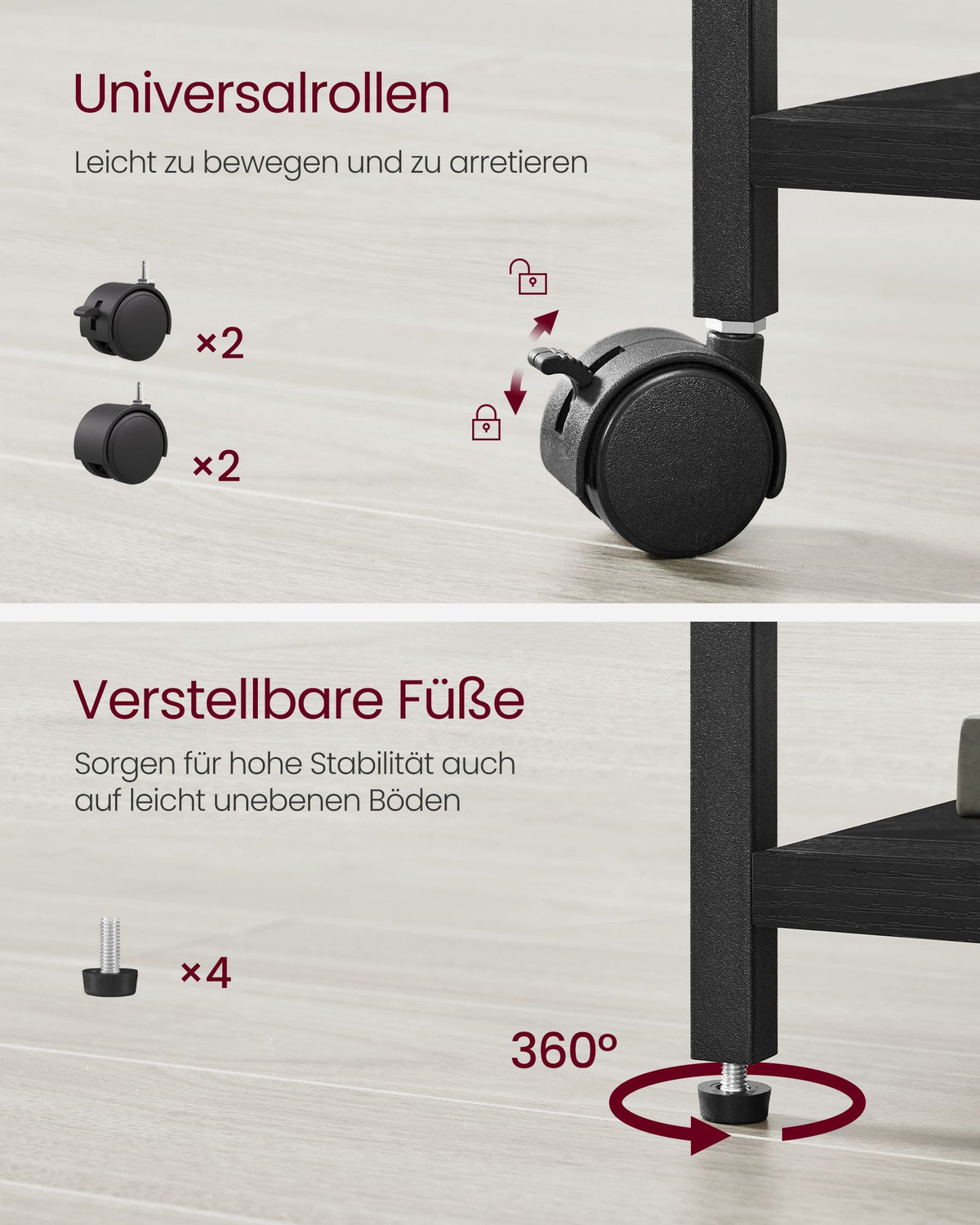 Rollschrank – Büroschrank mit 2 Stoffschubladen und offenen Fächern – Industriestil