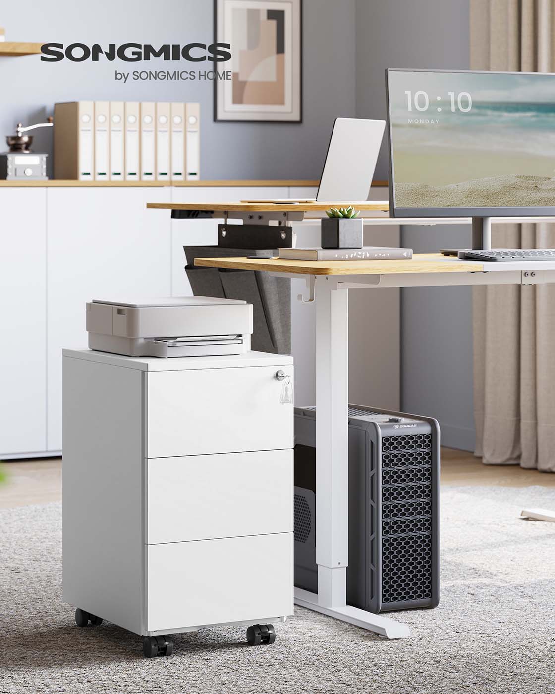 Metallschubladenschrank mit 3 Schubladen – Kompakter Büroschrank auf Rollen – Robustes und sicheres Design