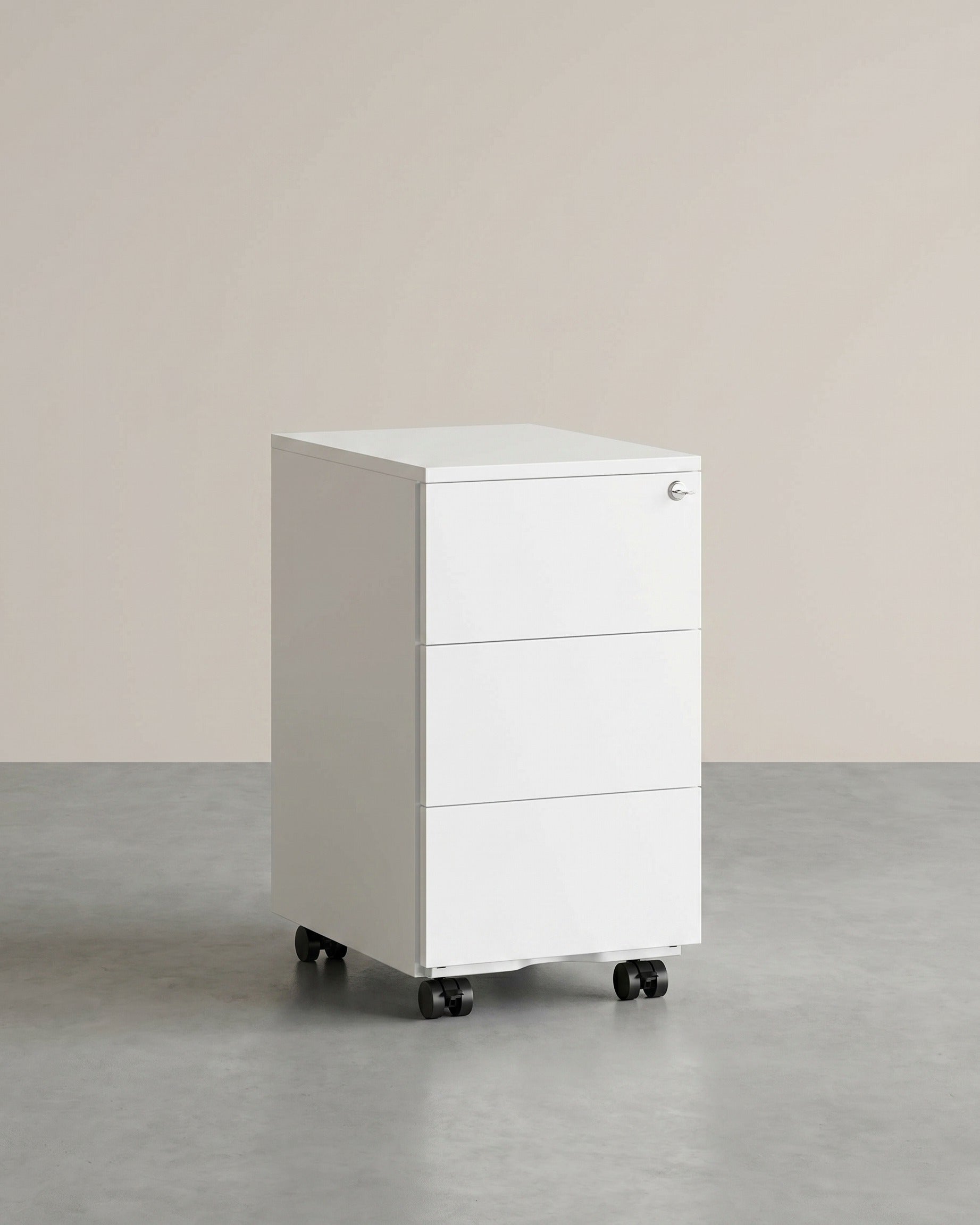 Metallschubladenschrank mit 3 Schubladen – Kompakter Büroschrank auf Rollen – Robustes und sicheres Design – Mattweiß