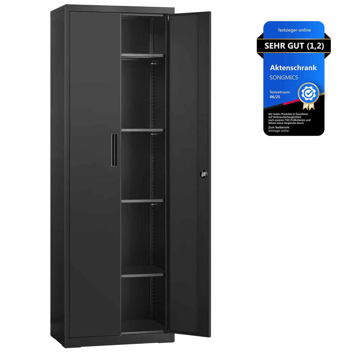 Aktenschrank aus Metall – 180 cm hoch – Schloss und Schlüssel – verstellbare Regalböden