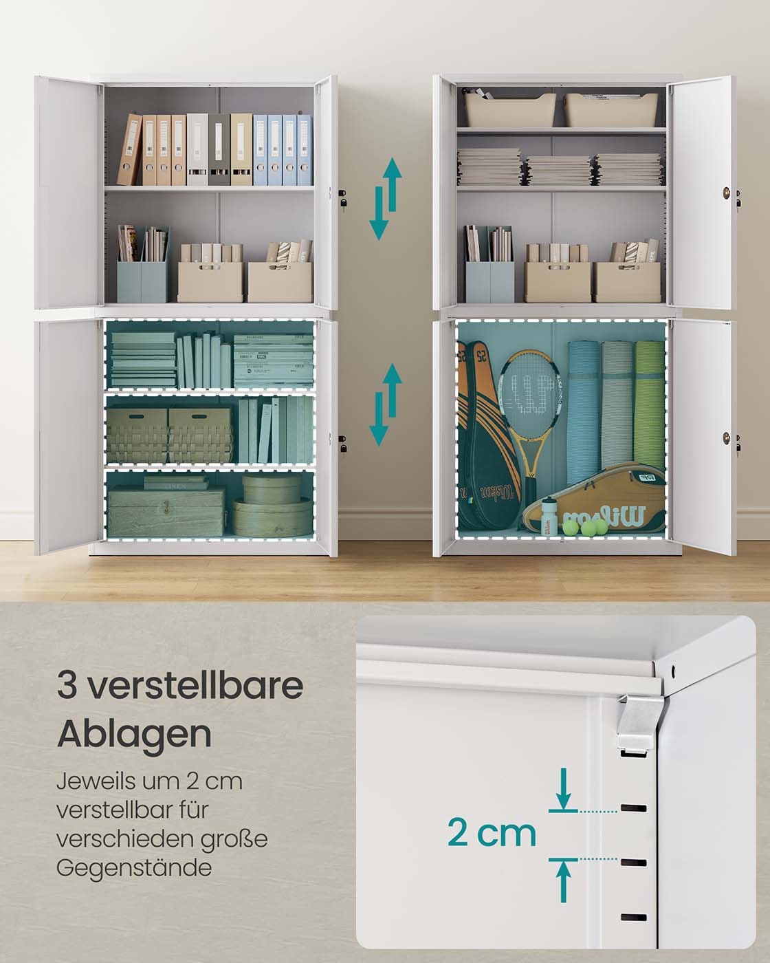 Aktenschrank aus Metall – 180 cm hoch – 5 Ebenen mit Türen – verstellbare Böden & Schloss – Tragkraft bis 125 kg