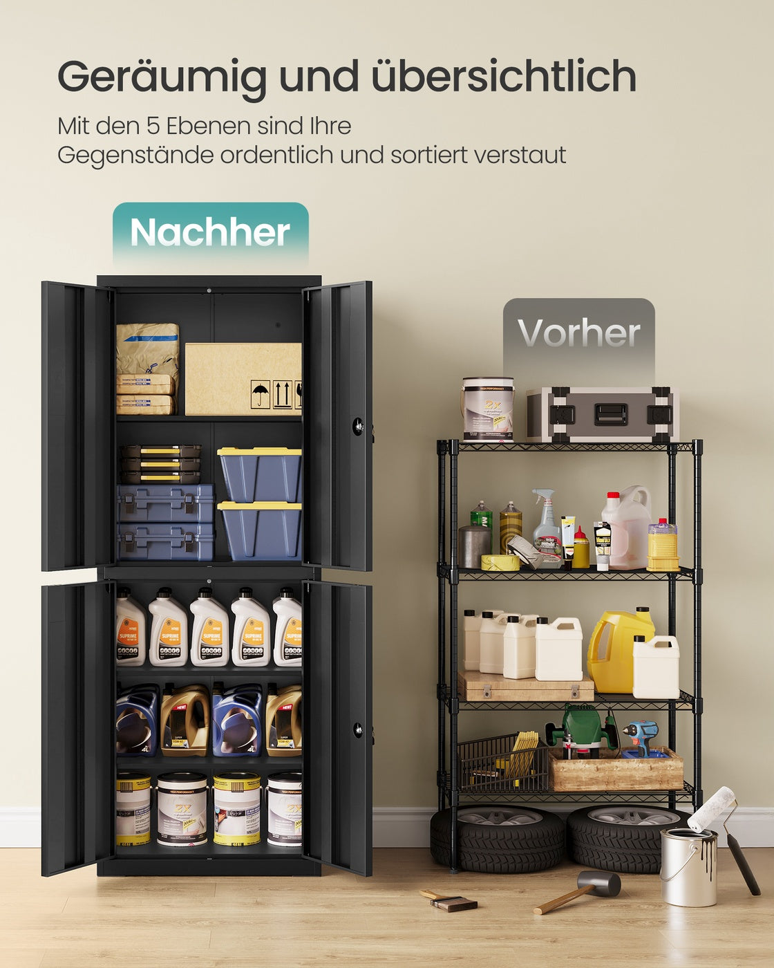 Aktenschrank - Stahl - 4 Türen Und 5 Ebenen - 180 cm Hoch Mit Schlössern