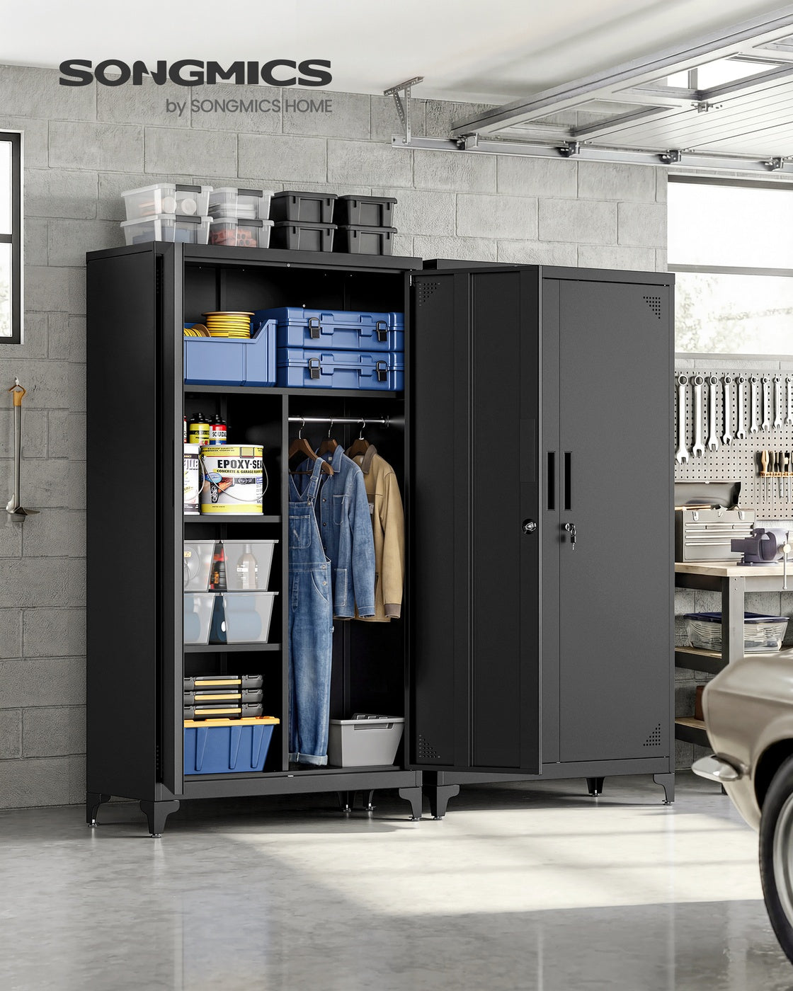 Stahlschrank – Mit Kleiderstange und Regalböden – Abschließbar – Multifunktionaler Schrank