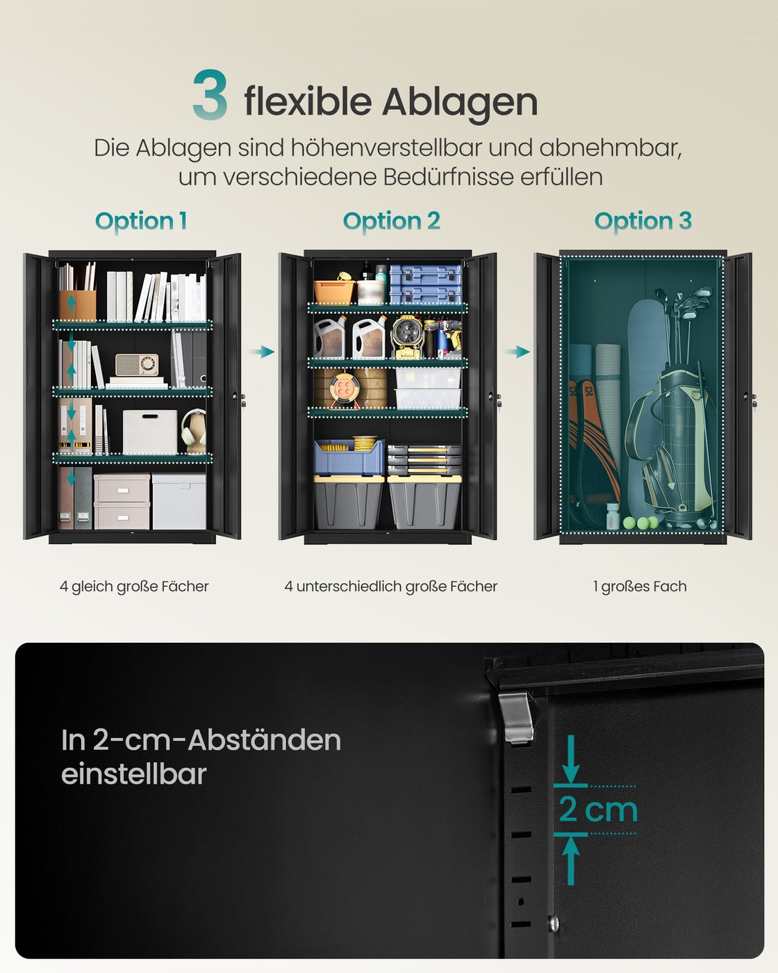 Abschließbarer Aktenschrank - 3 Verstellbare Böden - Büroschrank Aus Stahl