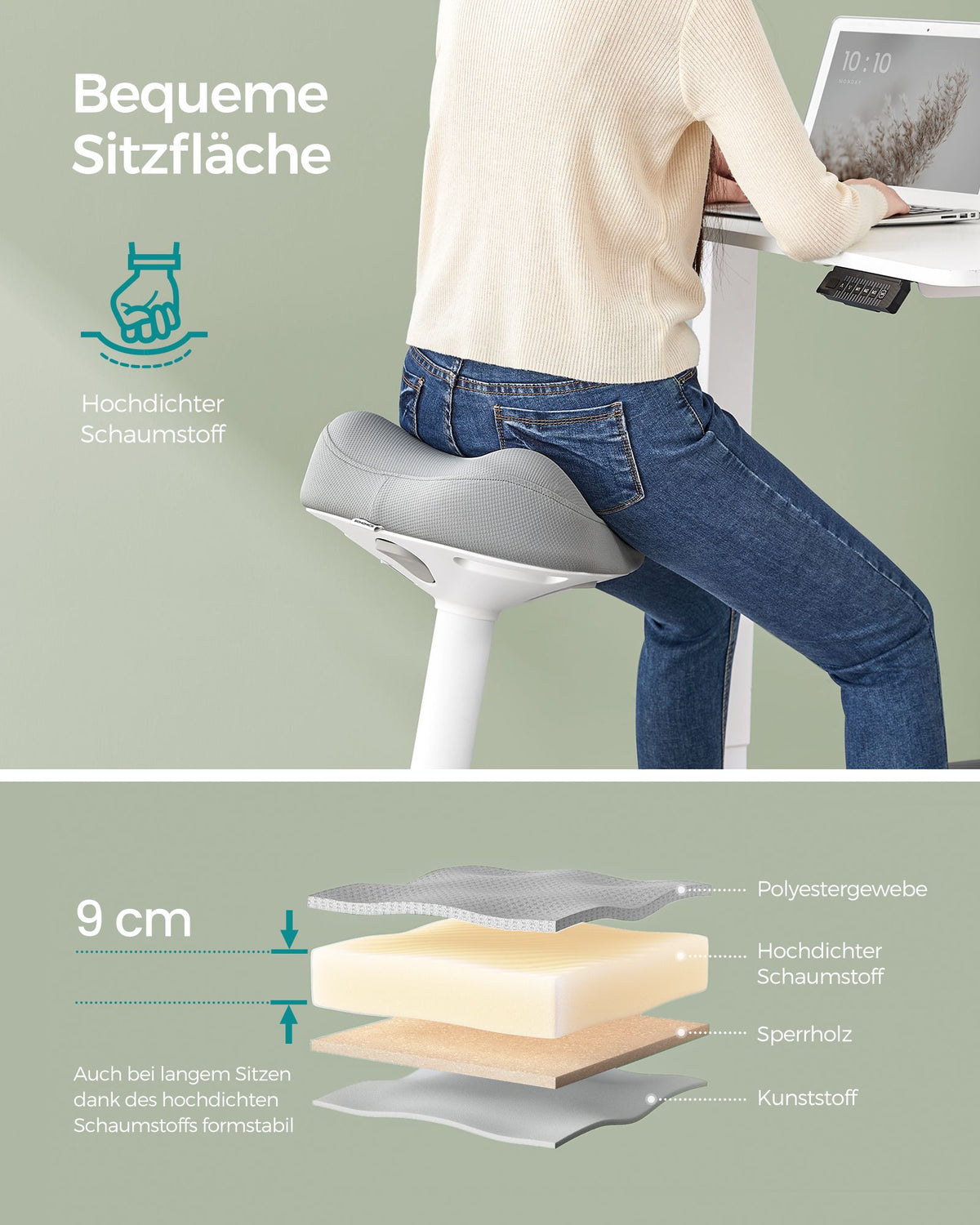 Ergonomischer Sattelhocker – Verstellbares Stahlgestell – Bequemer und aktiver Sitzkomfort