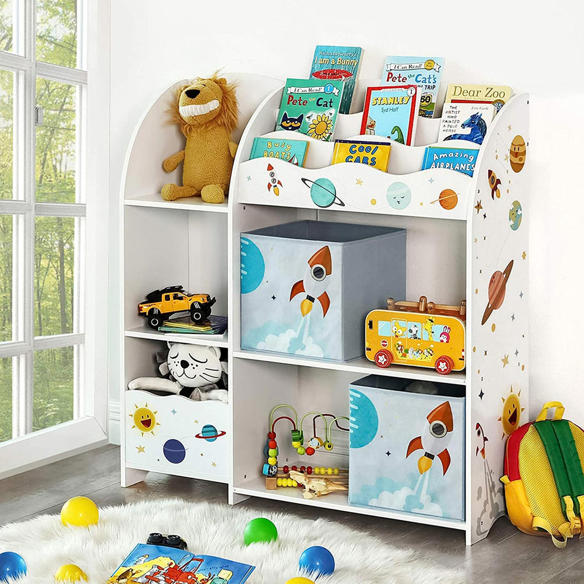 Kinderzimmer-Kleiderschrank mit 3 Einlegeböden und Stoffschubladen