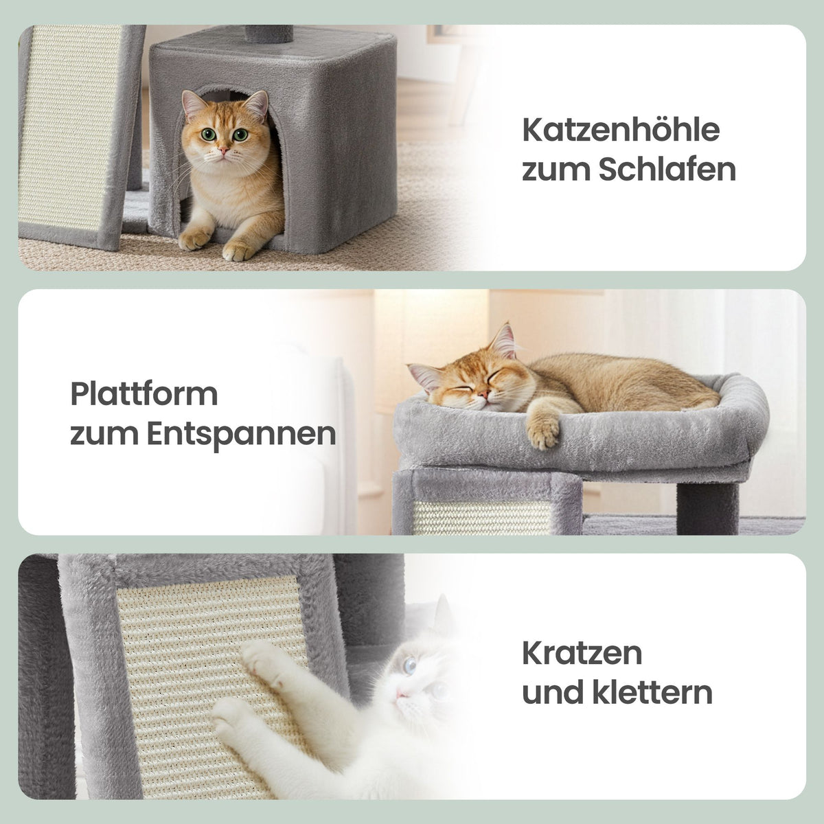 Kleiner Kratzbaum - Mit Kratzbrett, Katzenhöhle Und Plattform - Mit Sisal