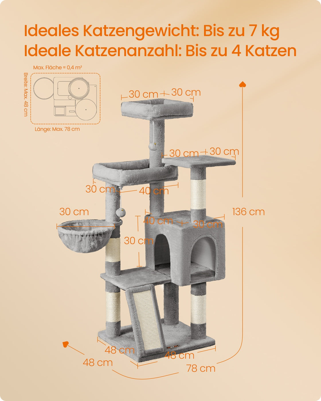 Kratzbaum Mit 3 Plattformen - Stabile Sisalumwicklung - Für Kleine Und Mittelgroße Katzen