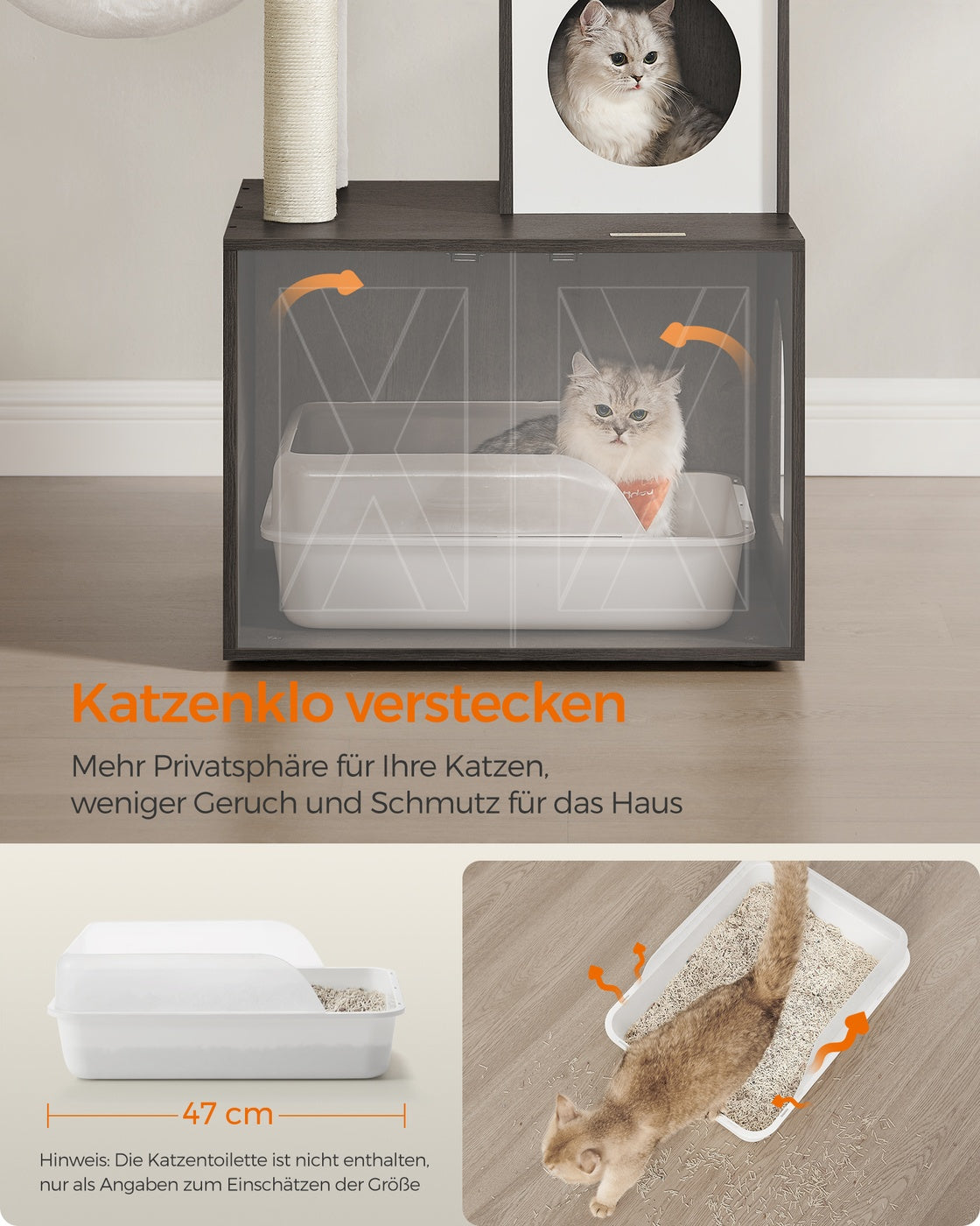 2-in-1 Kratzbaum mit Katzentoiletten-Umbau – All-in-One-Lösung – 140 cm hoch