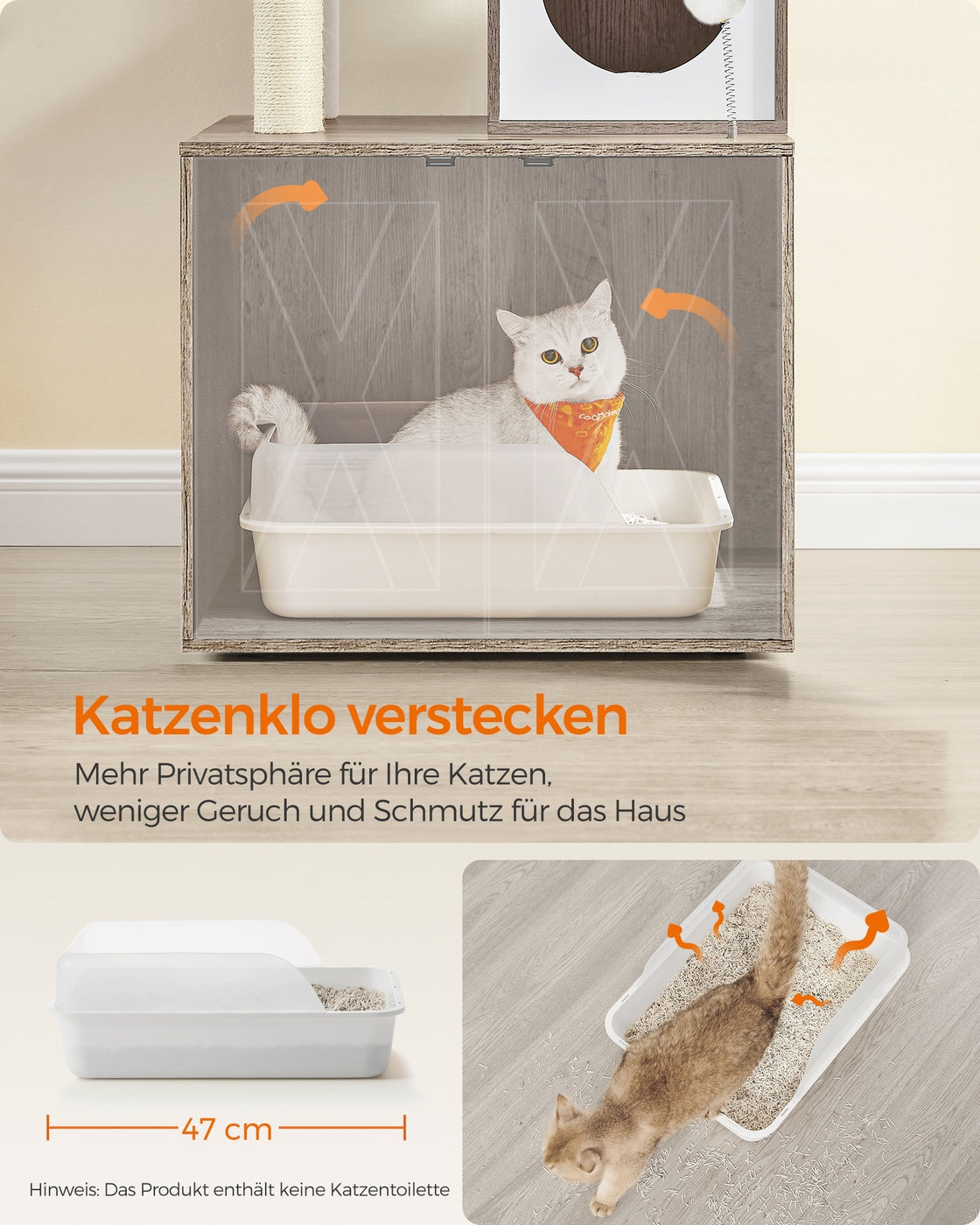 Kratzbaum – Integrierte Katzentoilette – 178 cm Hoch – Spanplatte – Plüsch – Sisal – 100 x 61 x 178 cm