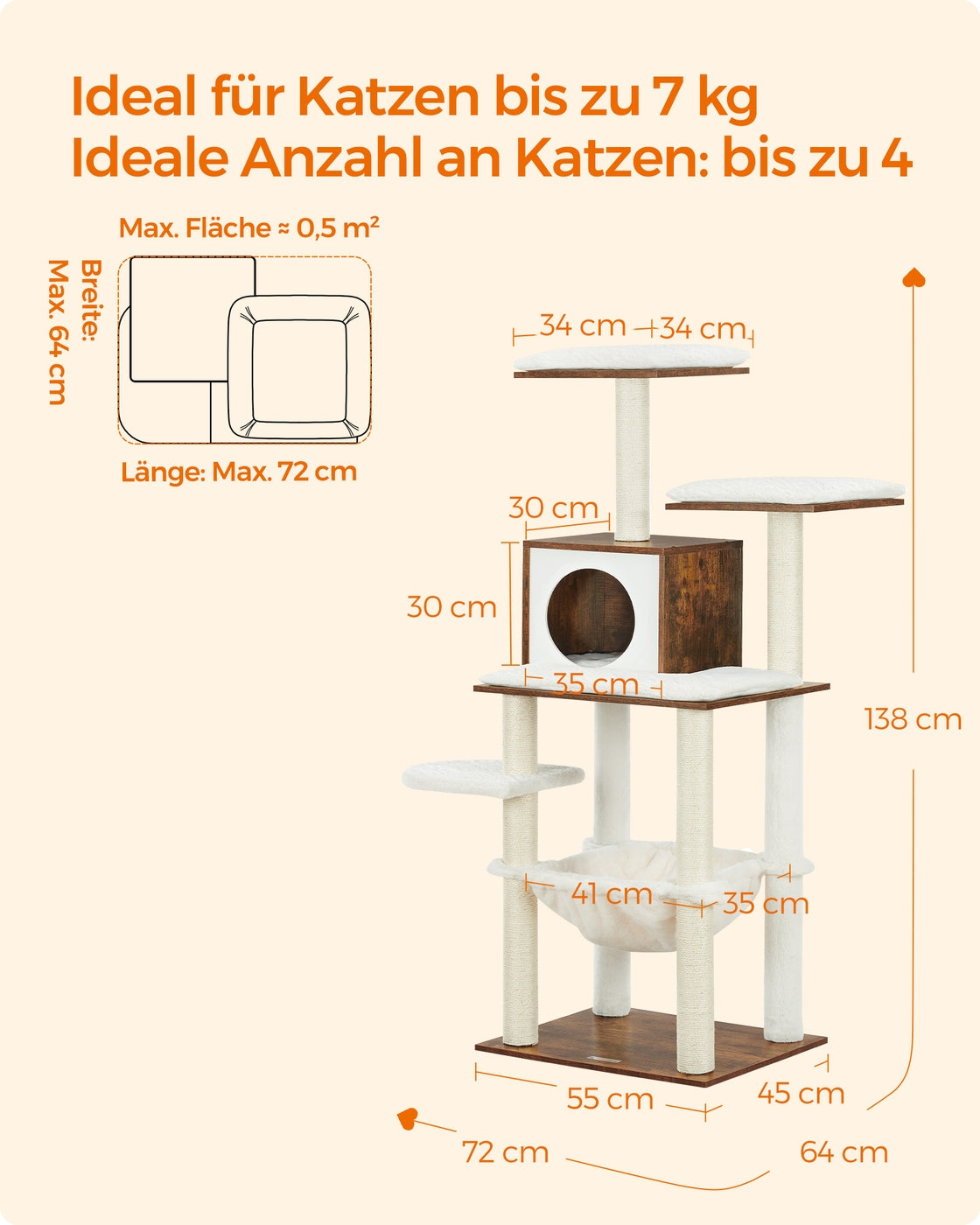 Katzenkratzbaum mit Hängematte und Katzenhaus – Modernes Design in Grau und Weiß – Komfortables und langlebiges Spielparadies