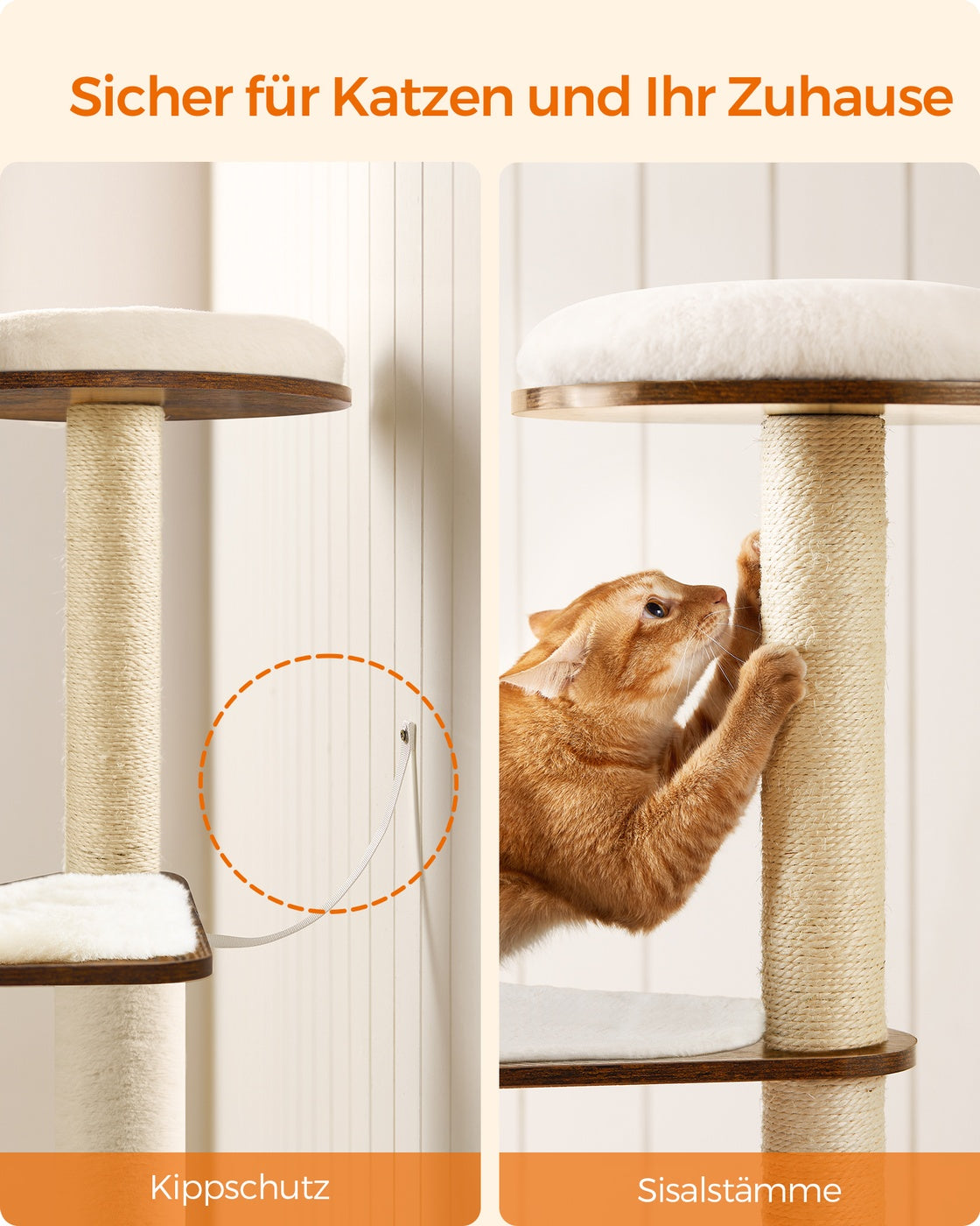 Moderner Katzenbaum 165 cm – Stilvolles Katzenmöbel mit weichen Kissen, Kratzstämmen und abnehmbaren Bezügen
