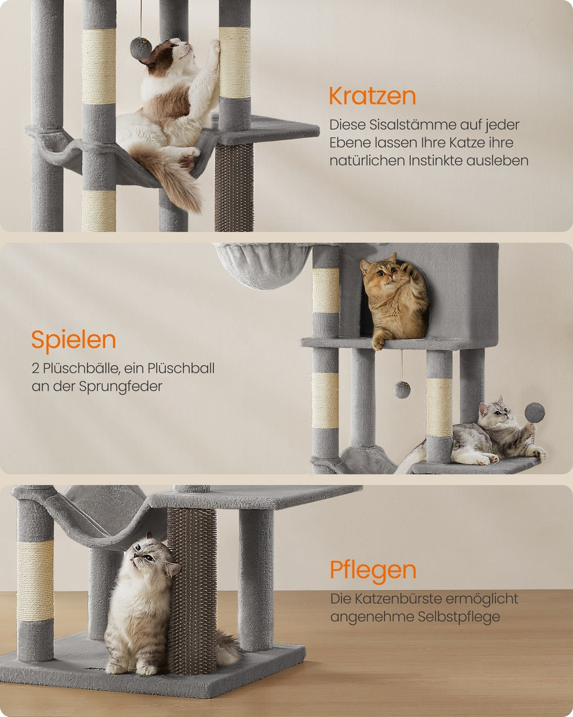 Luxus-Kratzbaum Mit Mehreren Etagen – Komfortables Katzenhaus Mit Hängematte, Kratzstämmen und Spielzubehör