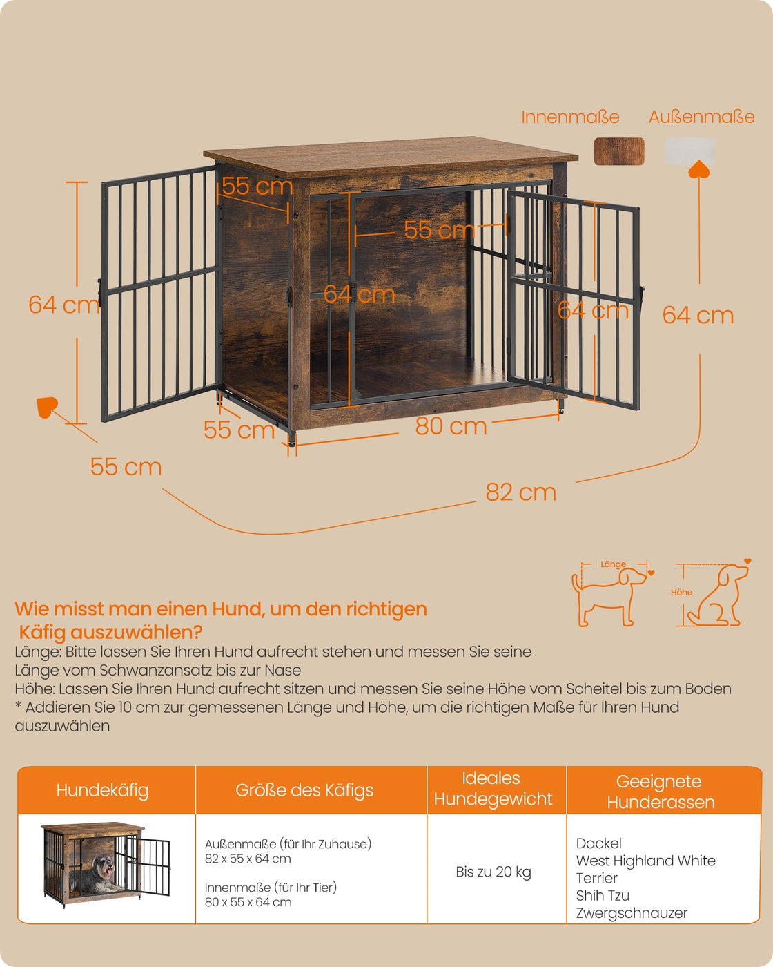 Hundebox Möbel Für Innen - 2 Türen - Belastbar Bis 20 Kg