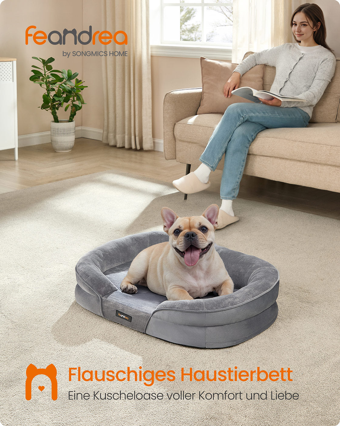 Bequemes Hundebett – Orthopädisches Kissen – Abnehmbarer Bezug – Wasserdicht – Rutschfeste Unterseite