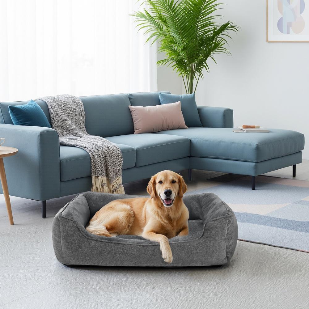 Hundekorb Mit Erhöhtem Rand - Leinenoptik Mit Abnehmbarem Bezug - Für Hund Und Katze