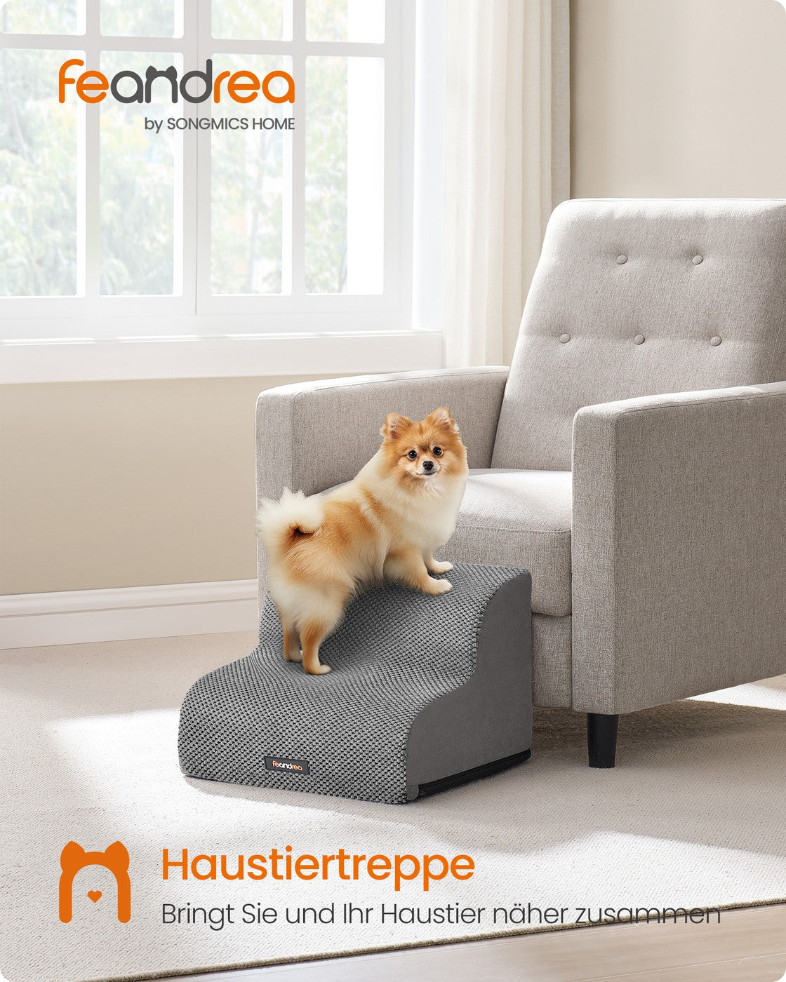 Hundetreppe - 2 Stufen - Rutschfester Bezug - Für Bett Und Sofa