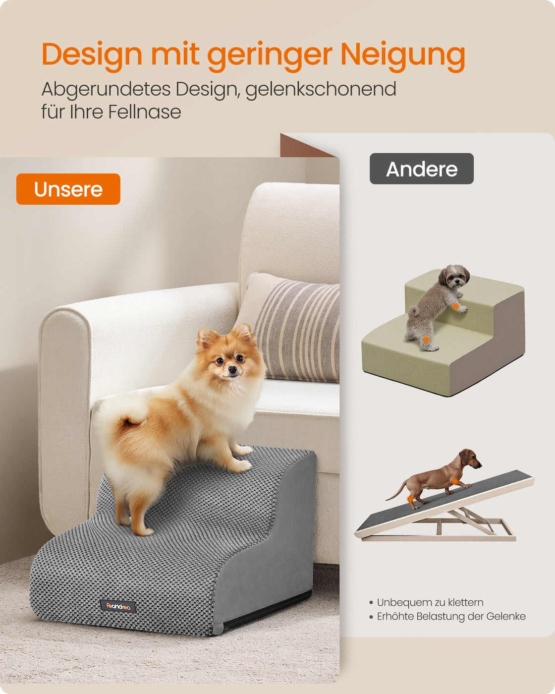 Hundetreppe - 2 Stufen - Rutschfester Bezug - Für Bett Und Sofa