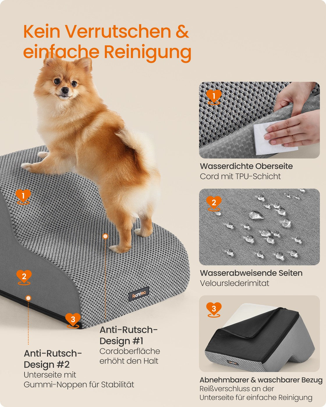 Hundetreppe - 2 Stufen - Rutschfester Bezug - Für Bett Und Sofa