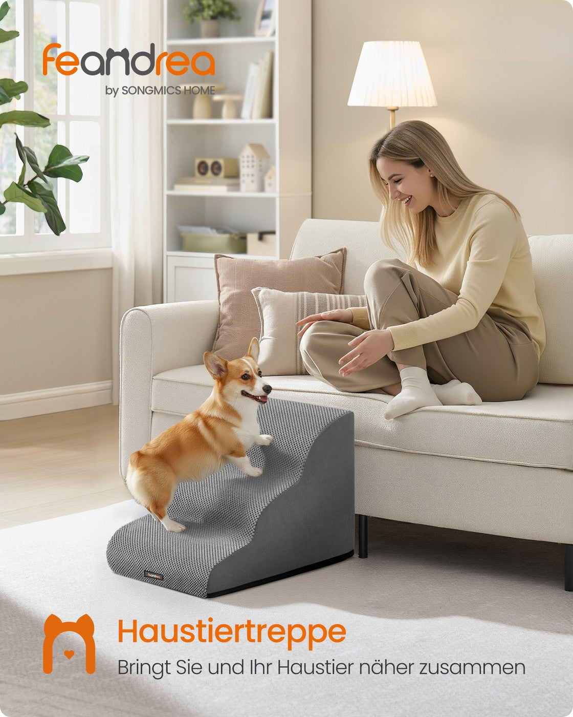Hundetreppe - 3 Stufen - Rutschfester Bezug - Für Bett Und Sofa