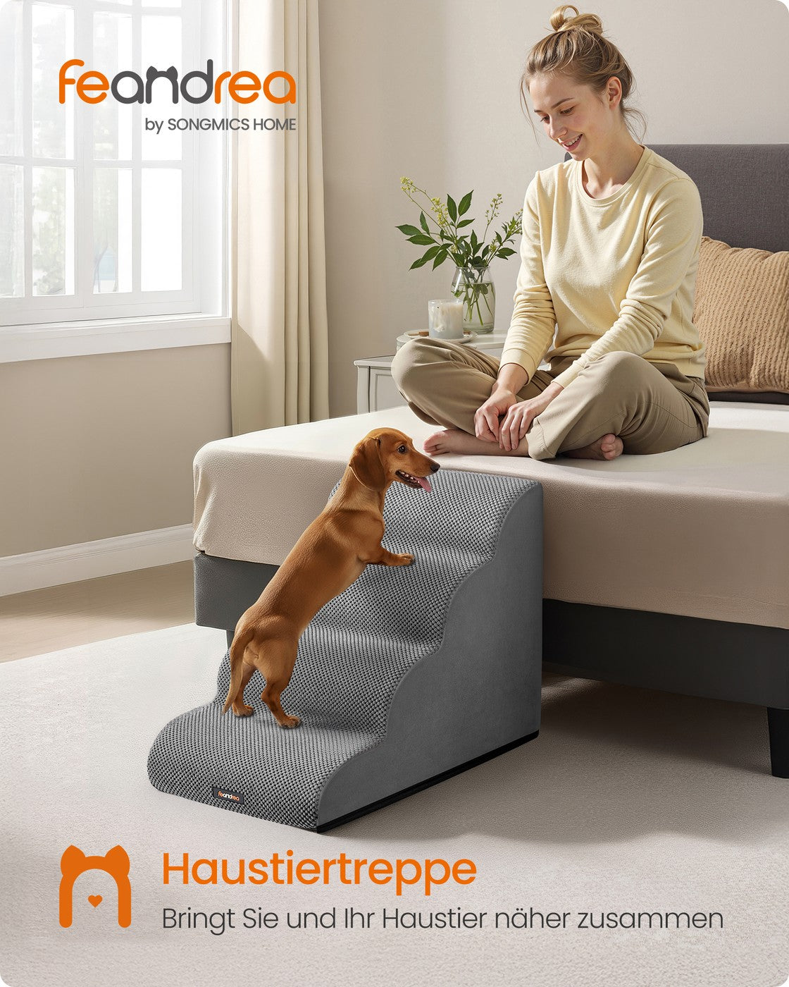 Hundetreppe - 4 Stufen - Rutschfester Bezug - Für Bett Und Sofa