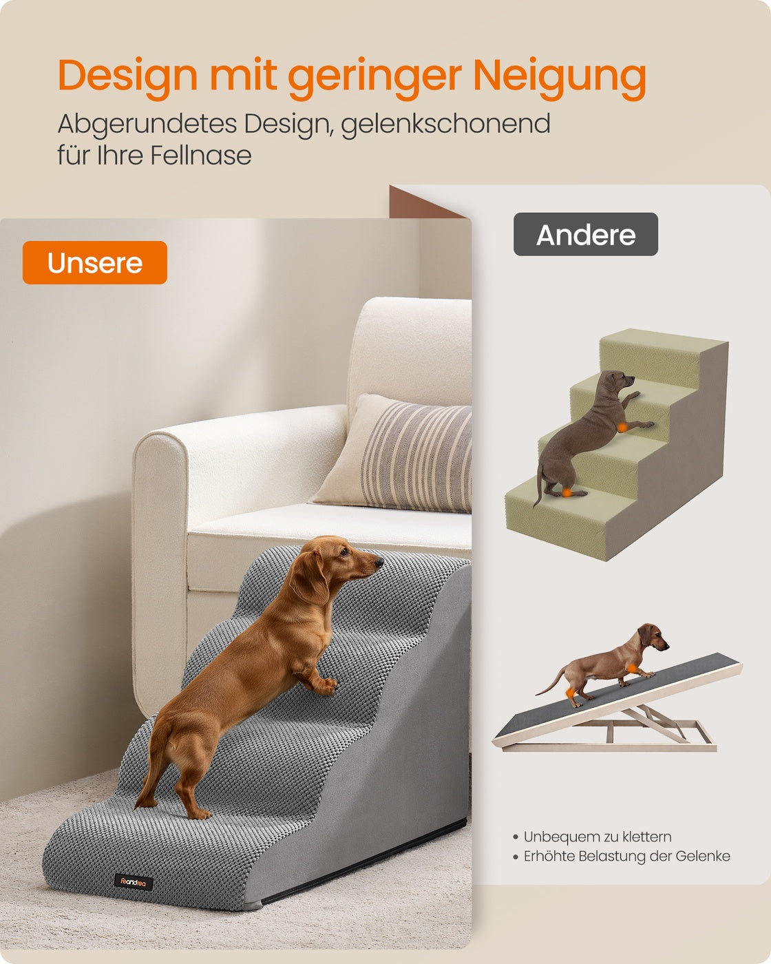 Hundetreppe - 4 Stufen - Rutschfester Bezug - Für Bett Und Sofa