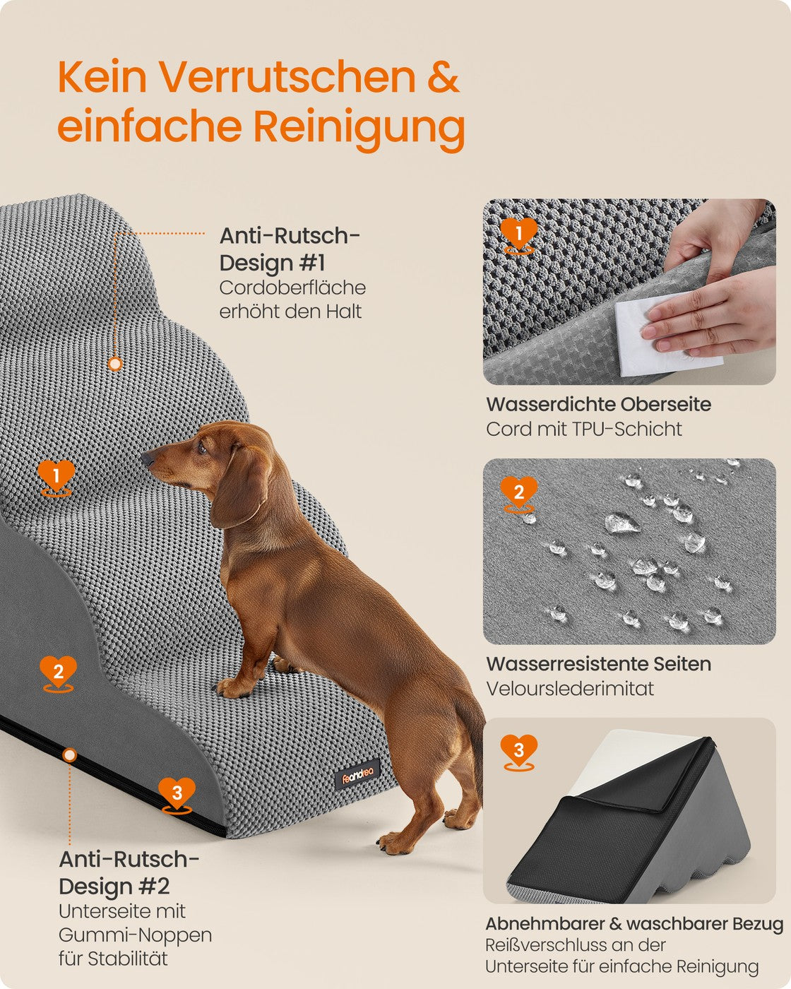Hundetreppe - 4 Stufen - Rutschfester Bezug - Für Bett Und Sofa