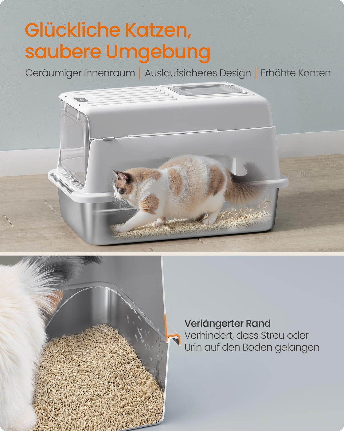Katzentoilette - Edelstahl Mit Deckel - 2 Eingänge - Inklusive Schaufel Und Matte