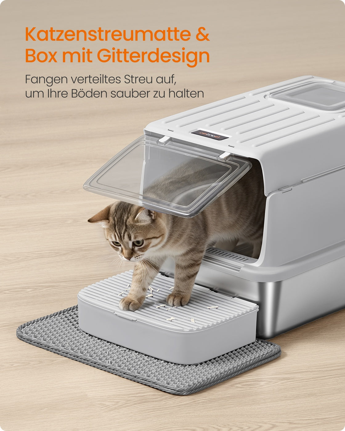 Katzentoilette - Edelstahl Mit Deckel - 2 Eingänge - Inklusive Schaufel Und Matte