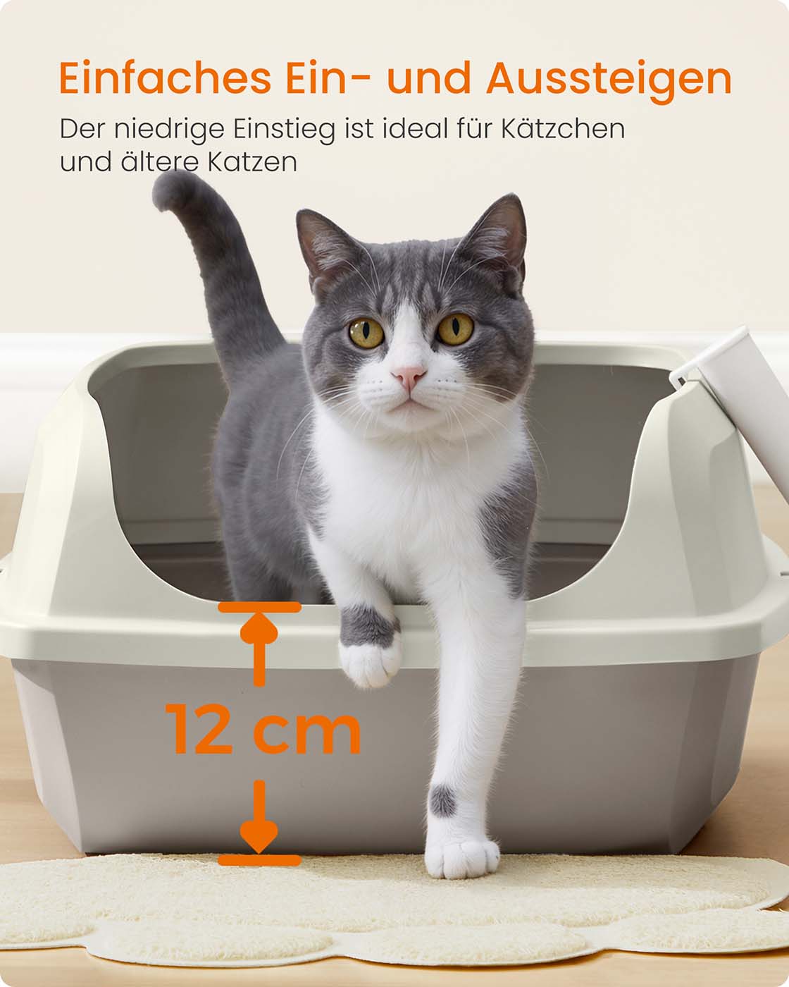Katzentoilette XL – Offene Oberseite – Hohe Seitenwände – Mit Schaufel – Leicht zu reinigen – Geeignet für große Katzen
