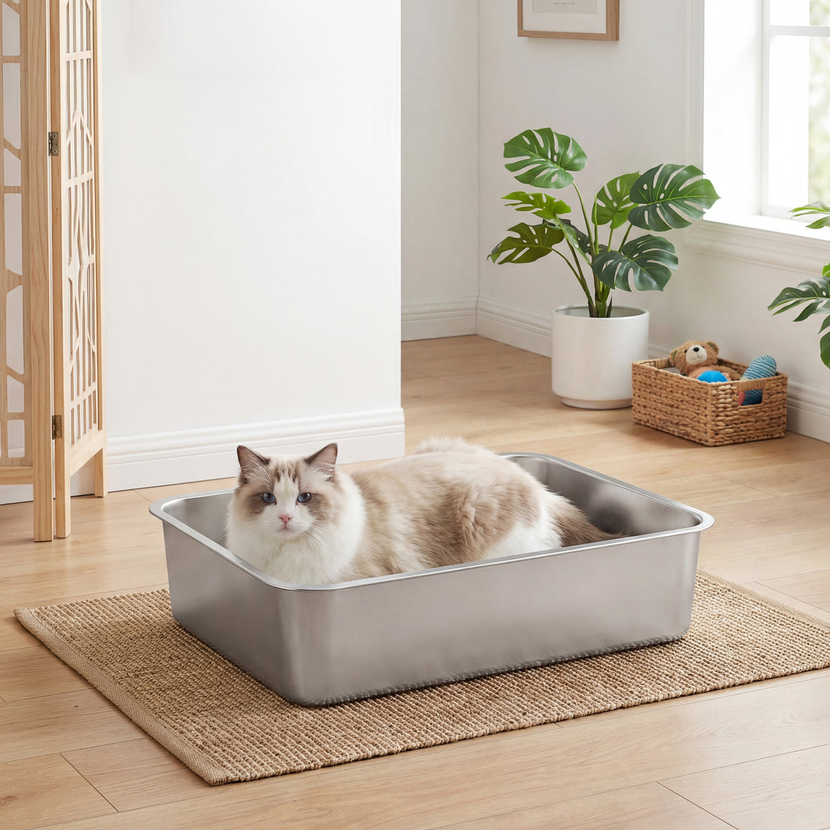 Offene Katzentoilette Aus Edelstahl - Edelstahl-Katzentoilette Mit Schaufel - Für Katzen