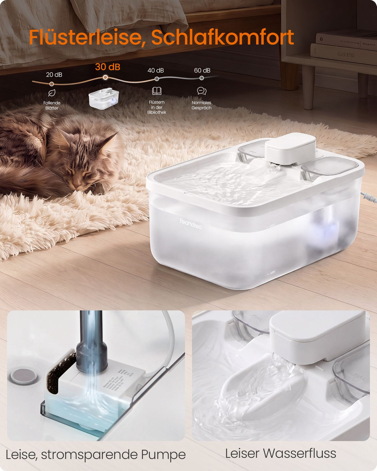Trinkbrunnen Für Katzen - Flüsterleise - Mit Dreifachem Filtersystem