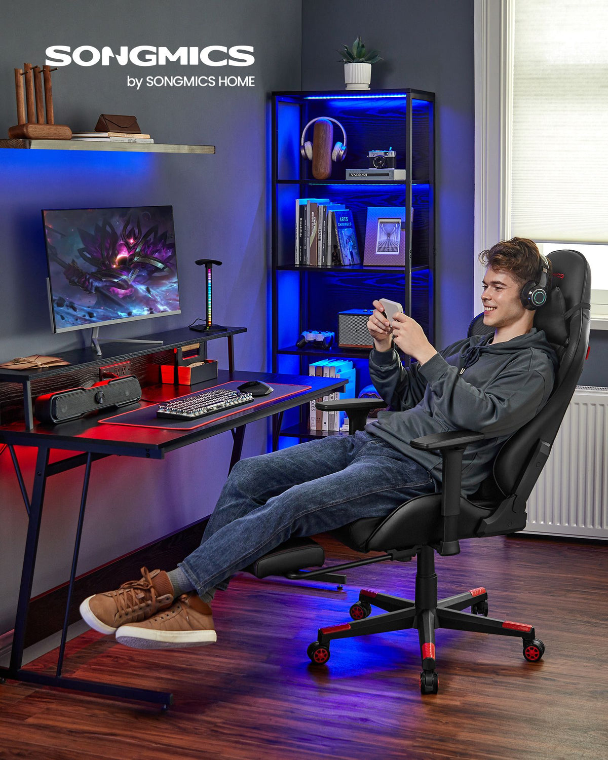 Gaming Bürostuhl – Ergonomisch verstellbar – Mit Fußstütze & Wippfunktion – Belastbar bis 150 kg