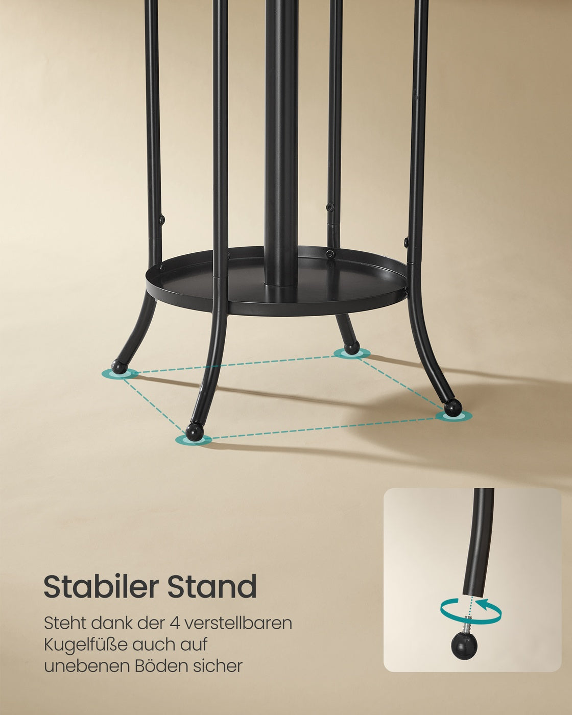 Kleiderständer – Freistehend – Regenschirmhalter – 12 Haken – Metall – 175 cm hoch – 40 x 40 cm