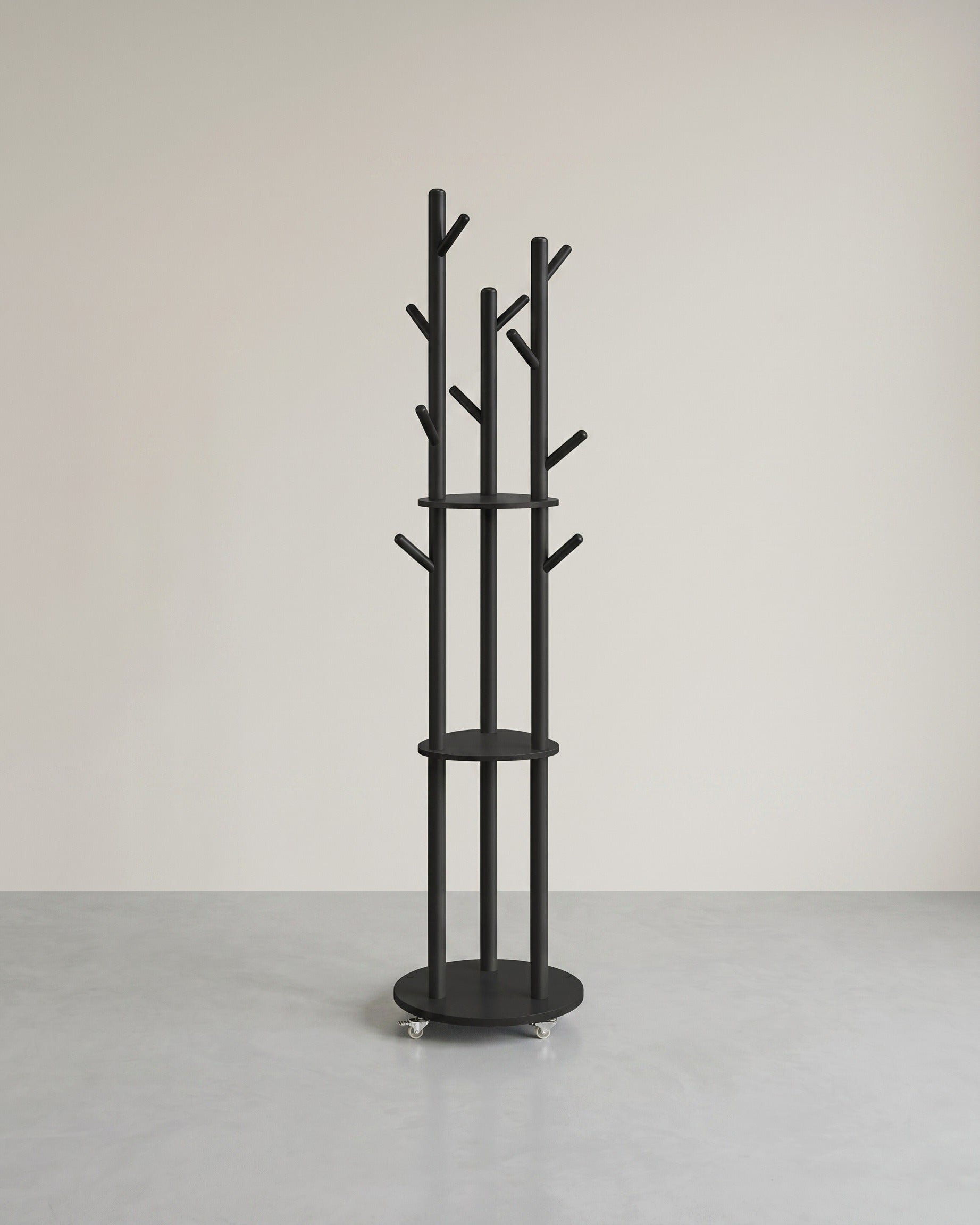 Standgarderobe mit Massivholzregalen und Haken - Mit Rädern – Schwarz