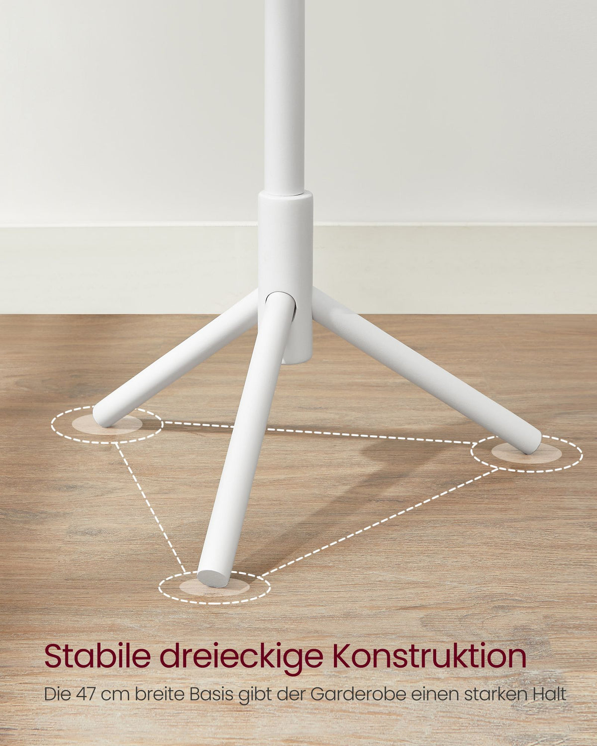 Freistehender Garderobenständer – Verstellbar – 8 Haken – Massivholz – 47 x 47 x 175 cm – Weiß