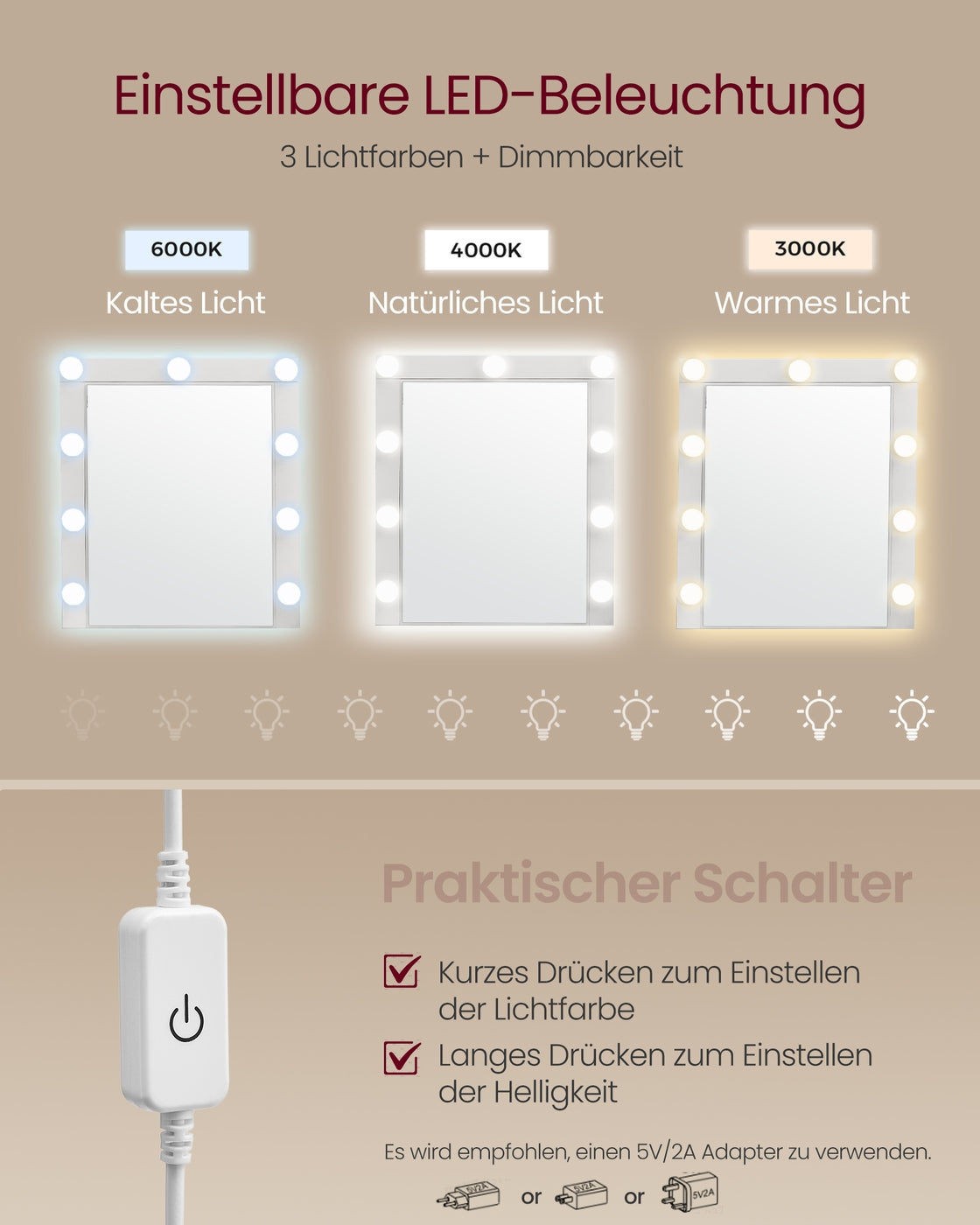 Schminktisch mit Beleuchtung - Schminktisch - Frisiertisch mit Schublade und Spiegel