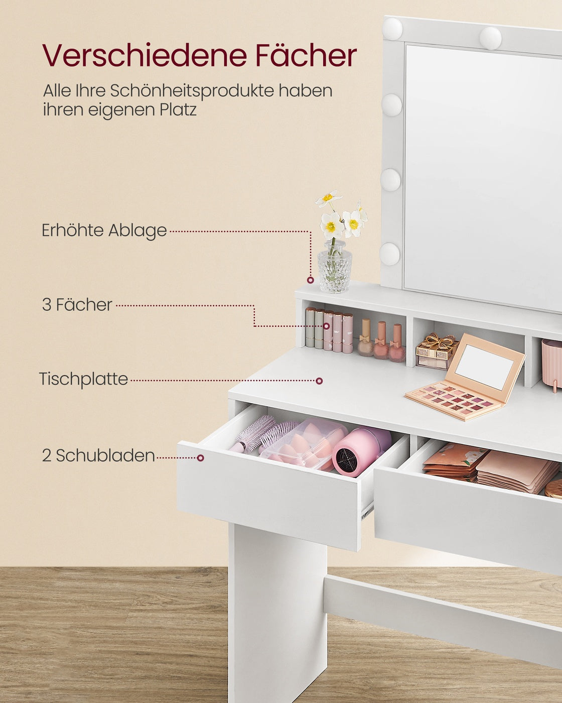 Schminktisch mit Beleuchtung - Schminktisch - Frisiertisch mit Schublade und Spiegel