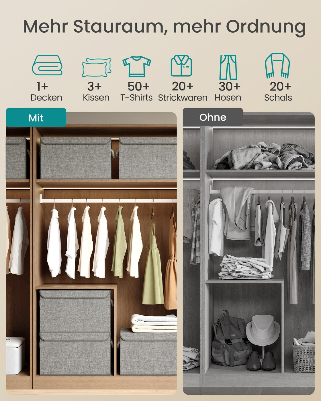 Aufbewahrungsbox Set - 3-teilig Mit Deckel - Für Cube Organizer Und Kleiderschrank