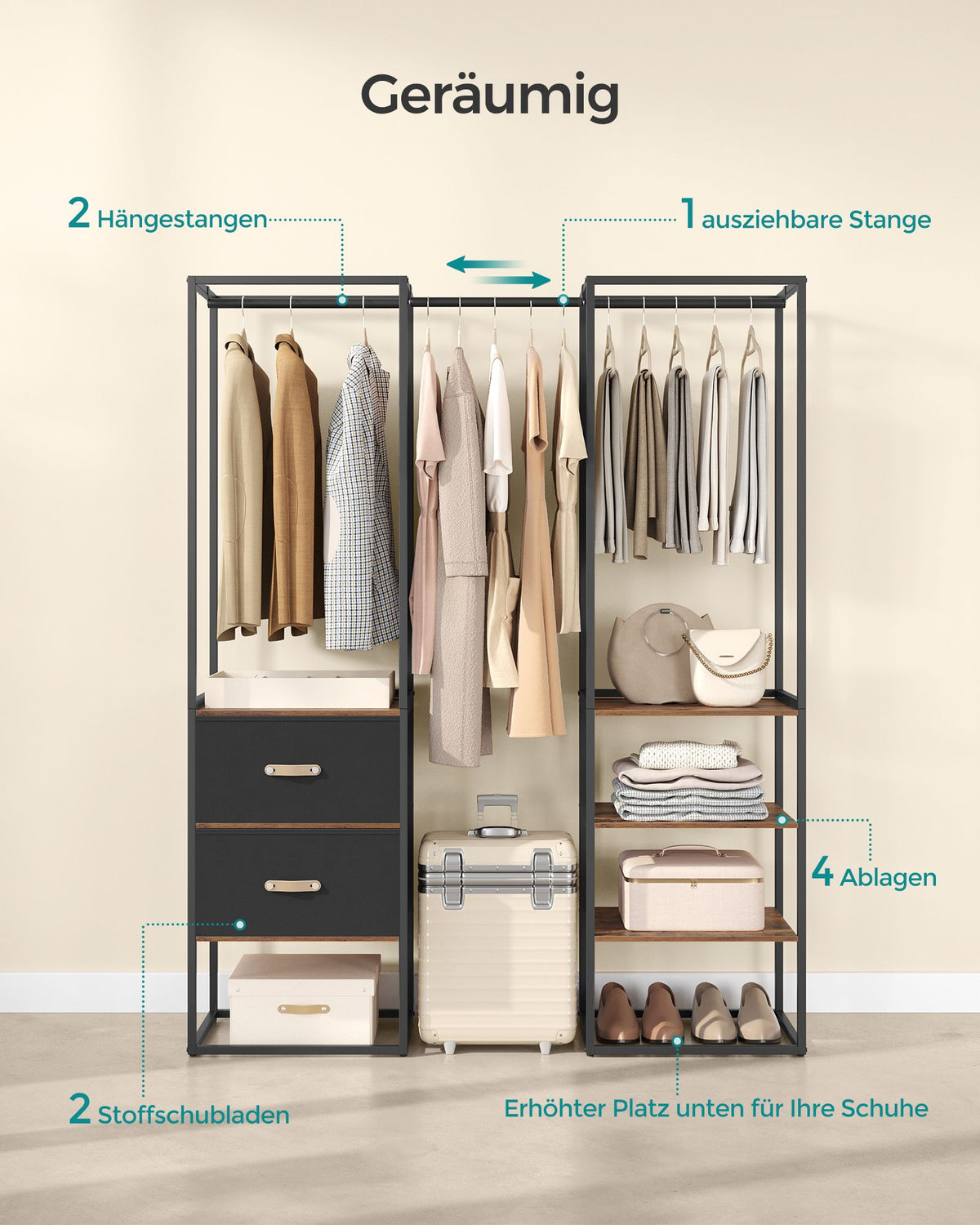 Offener Kleiderschrank mit verstellbarem Design – praktisch und robust
