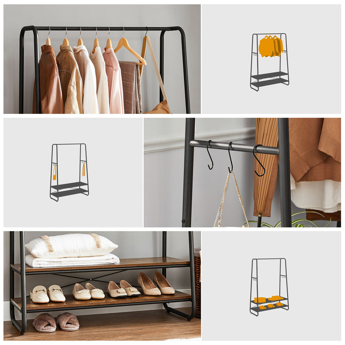 Kleiderständer mit Ablagen – Industriedesign – freistehend – 100 cm breit