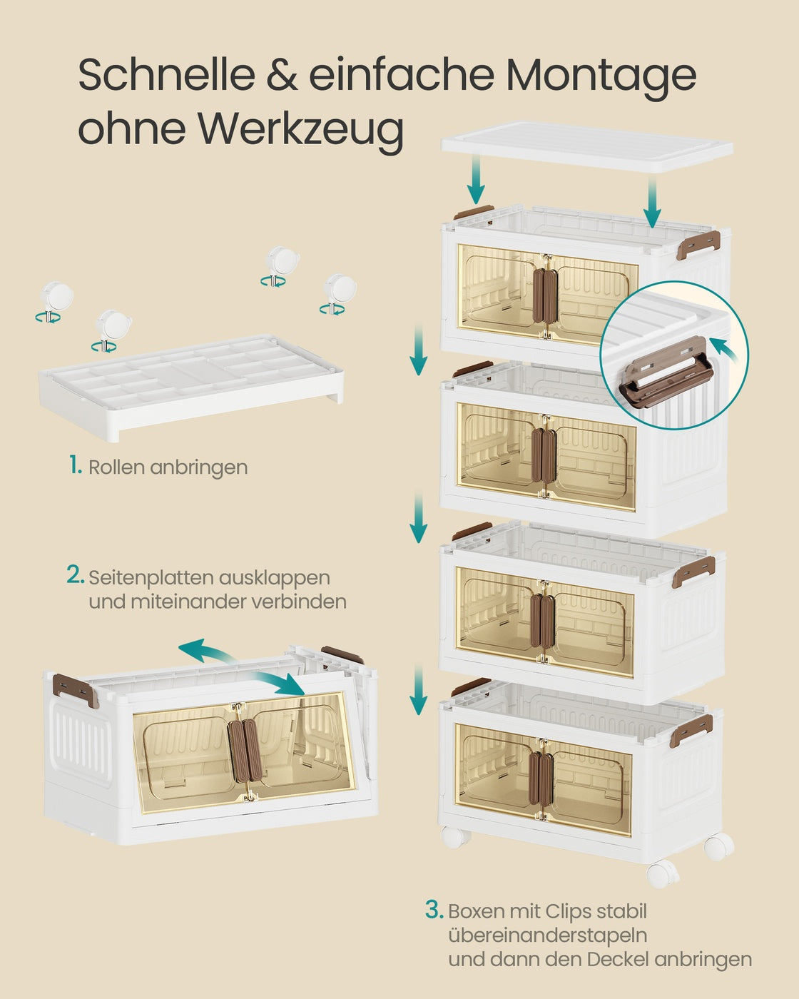 Stapelbare Aufbewahrungsboxen - Mit Rollen Und Deckel - Set Mit Fahrbarem Untergestell