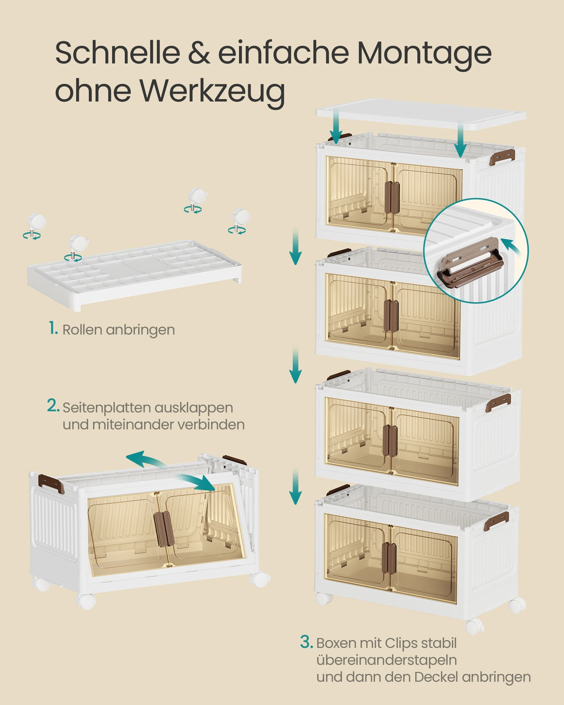 Stapelbare Aufbewahrungsboxen Mit 4 Ebenen - Auf Rollen Mit Deckel - Für Kinderzimmer Oder Hauswirtschaftsraum