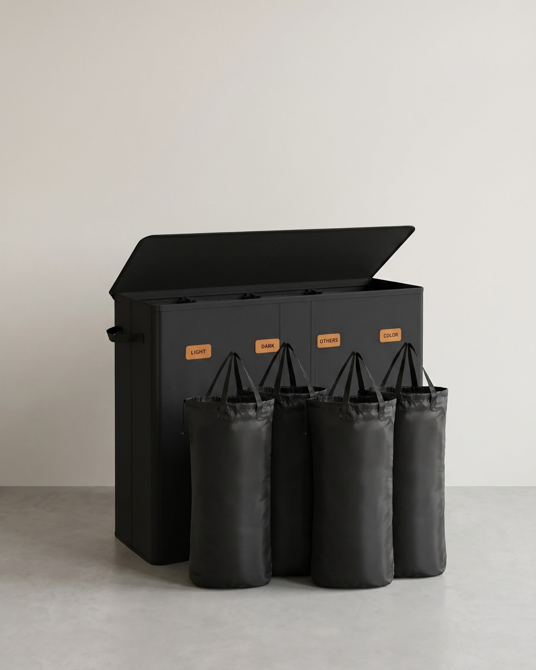 Wäschekorb mit 3 Fächern – 160L/210L – Herausnehmbarer Innenbeutel – Mit Deckel – Schwarz