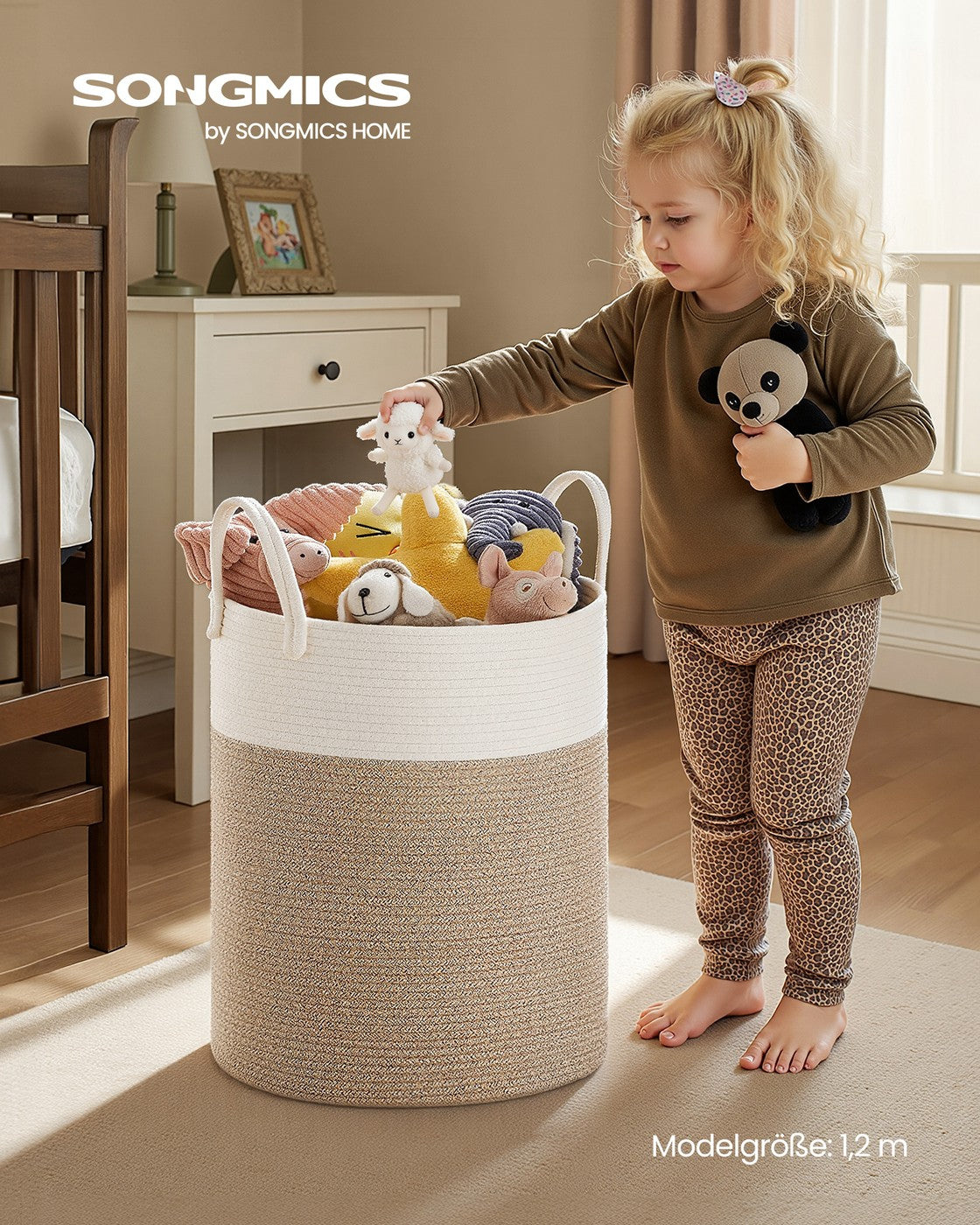 Wäschekorb Kinderzimmer - Baumwollseil - 60 Liter Aufbewahrungskorb Mit Griffen