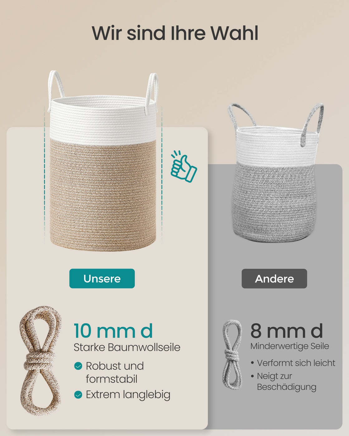 Wäschekorb Kinderzimmer - Baumwollseil - 60 Liter Aufbewahrungskorb Mit Griffen