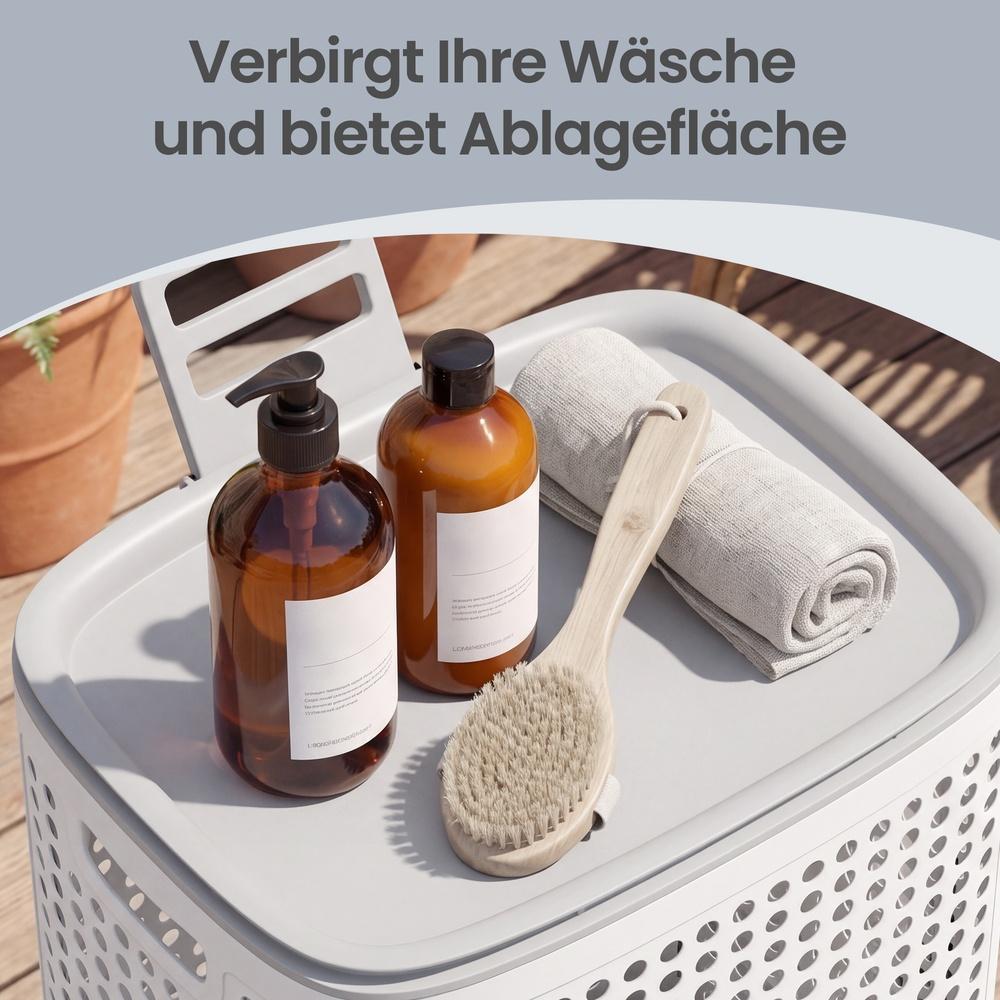 Schmaler Wäschekorb 75 L - Mit Deckel - Für Badezimmer Und Waschraum
