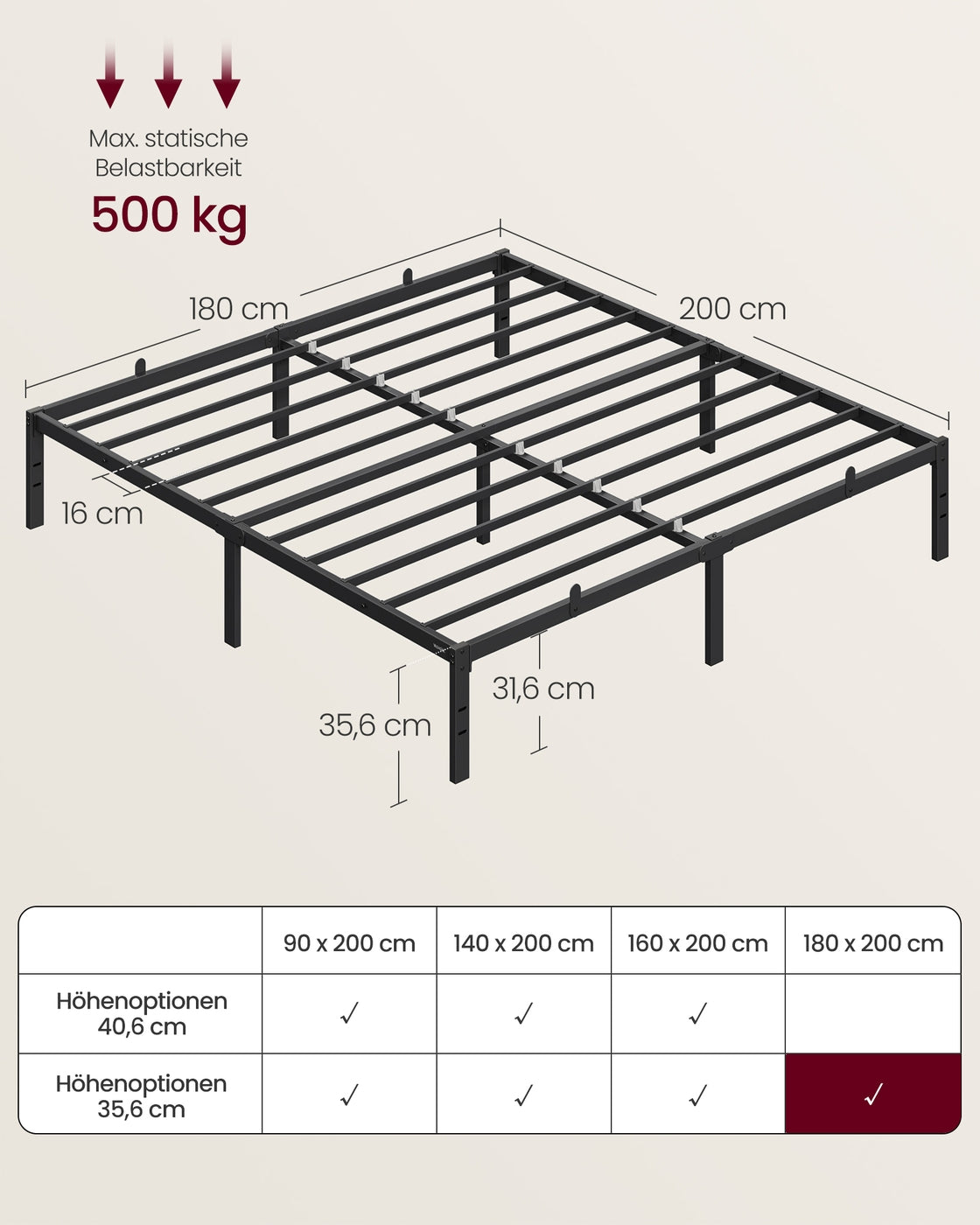 Bettgestell Metall 180x200 - Modernes Design - Für Großzügiges Schlafzimmer