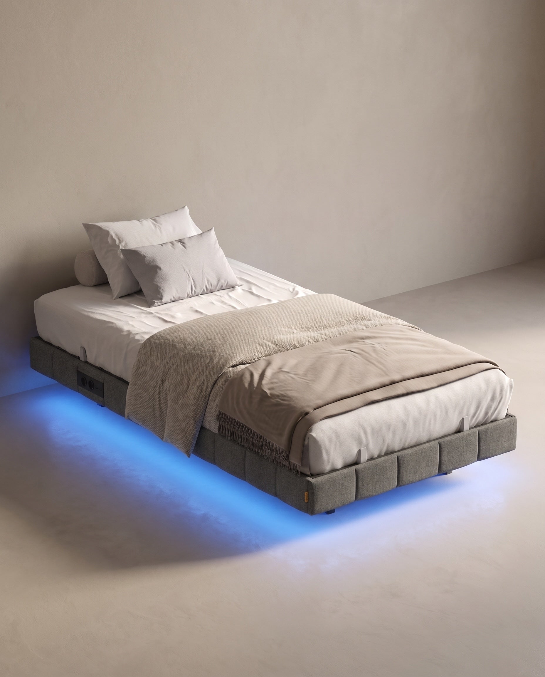 Schwebendes Bettgestell Mit LED-Beleuchtung - Mit Steckdose Und USB-C - Gepolsterter Rand