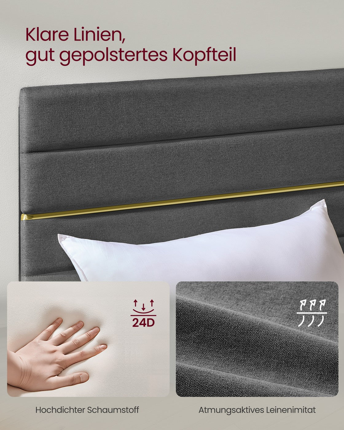 Bettgestell - 2-Personen - Gepolstertes Kopfteil - Für Matratze 140 x 190 cm